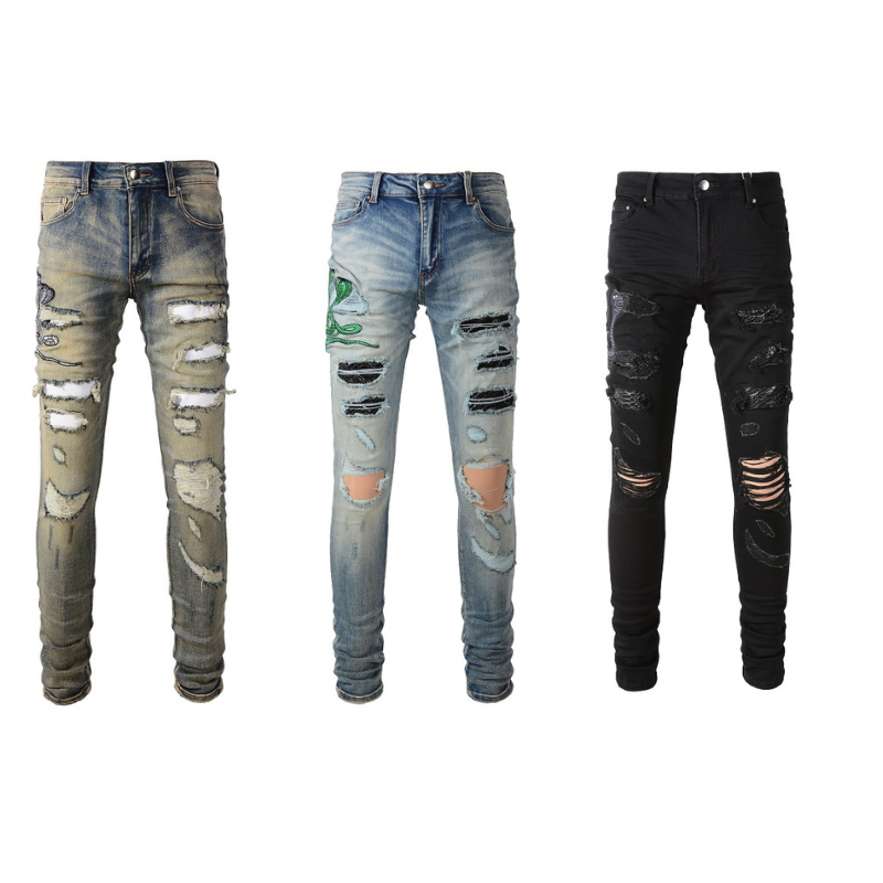 High Quality Wholesale Straight Ripped Hole Hiphop Jeans Streetwear Pants Denim Jeans Men