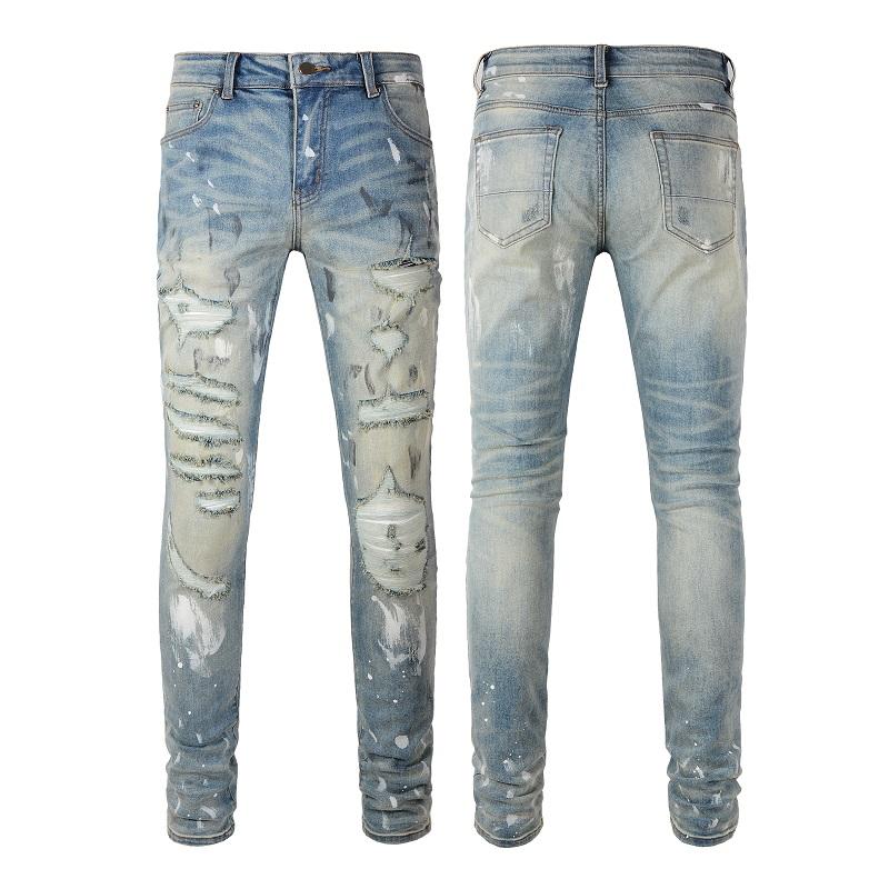 Wholesale Breathable Men’s Stretchy Ripped Skinny Damage Trousers Scratch Distressed Denim Men Pants Jeans