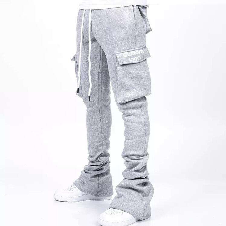 Heavyweight Custom Flared Sweatpants Men multiple pockets men’s trouser cargo pants with drawstring
