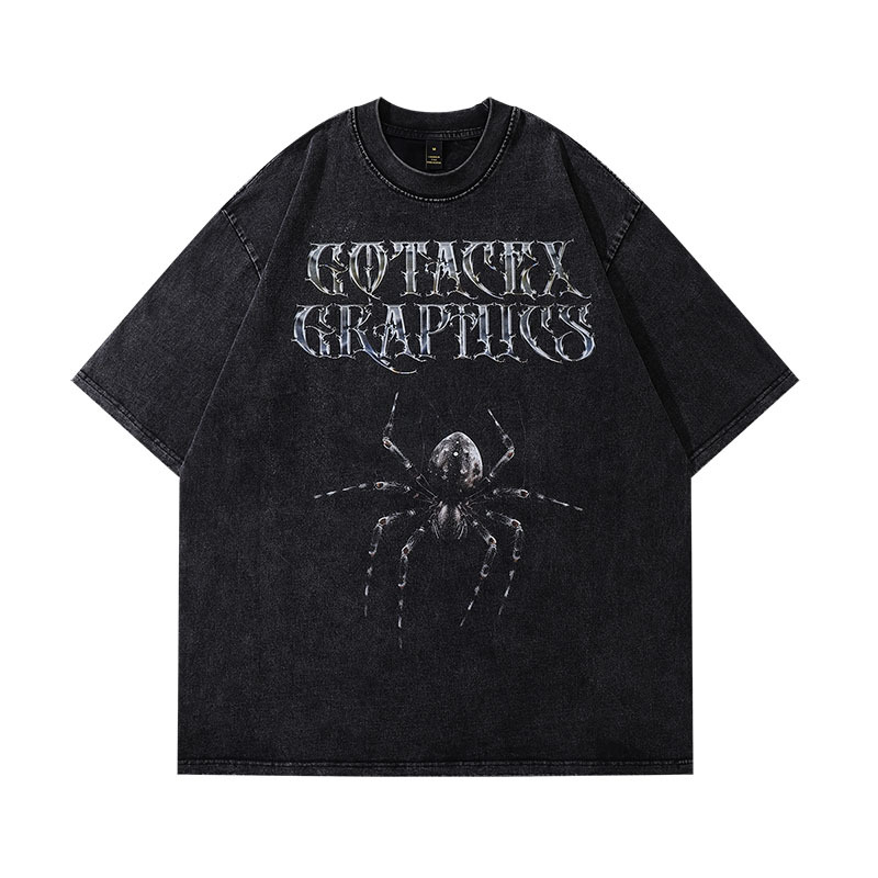 New High-Quality Small Moq Black Oversized Acid Washed Digital Printing T Shirt