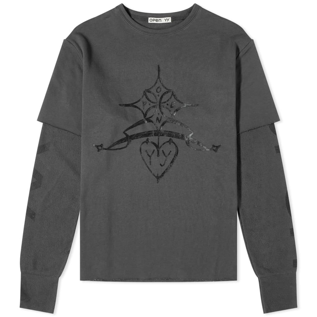 Custom heavy cotton screen print sun fade acid wash waffle sleeve DTG double layer longsleeves shirt