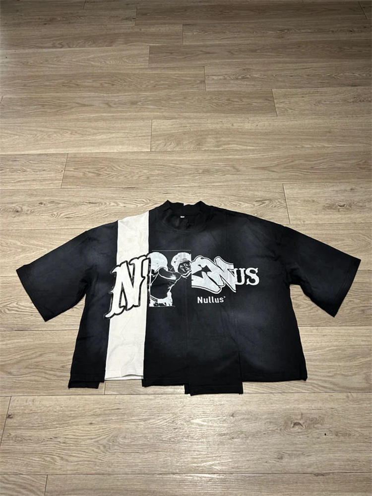 Custom 100% Cotton 300 GSM Heavyweight Sun Faded Acid Washed Screen Printing Cropped and Layered Men T-shirts